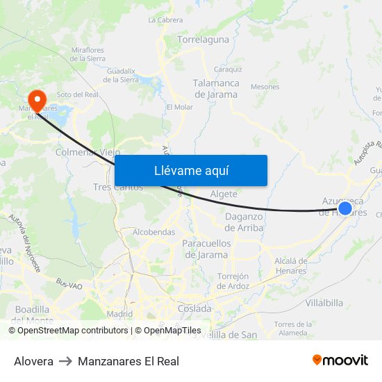 Alovera to Manzanares El Real map