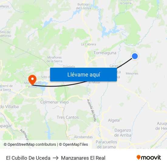 El Cubillo De Uceda to Manzanares El Real map