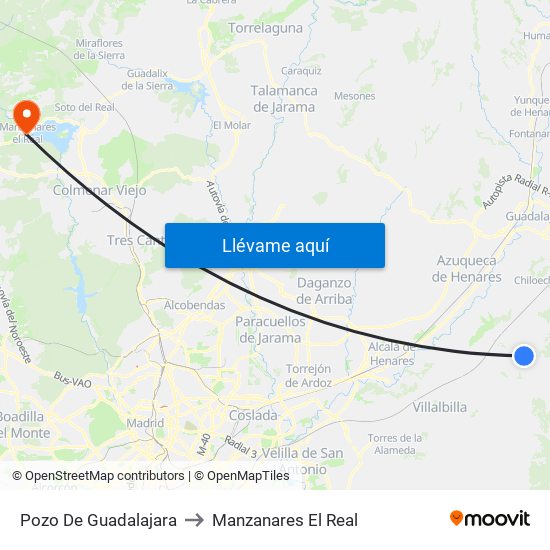 Pozo De Guadalajara to Manzanares El Real map