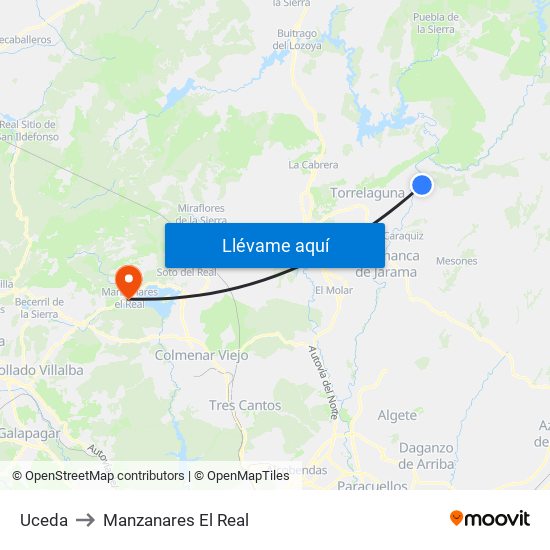 Uceda to Manzanares El Real map