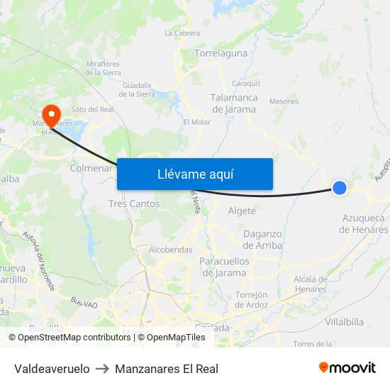 Valdeaveruelo to Manzanares El Real map