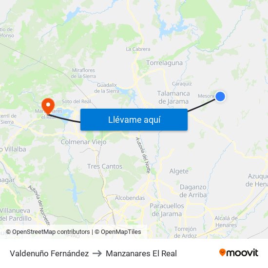 Valdenuño Fernández to Manzanares El Real map