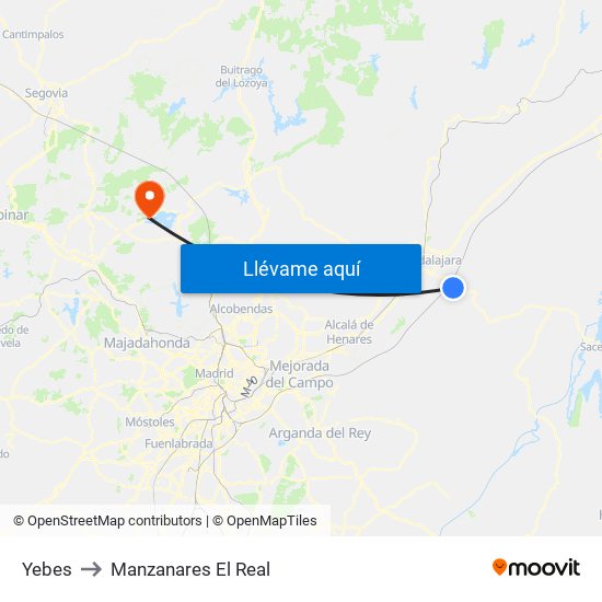 Yebes to Manzanares El Real map