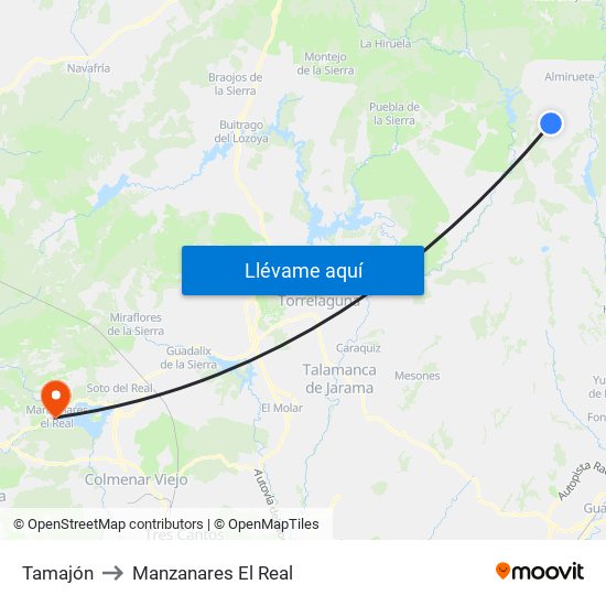 Tamajón to Manzanares El Real map