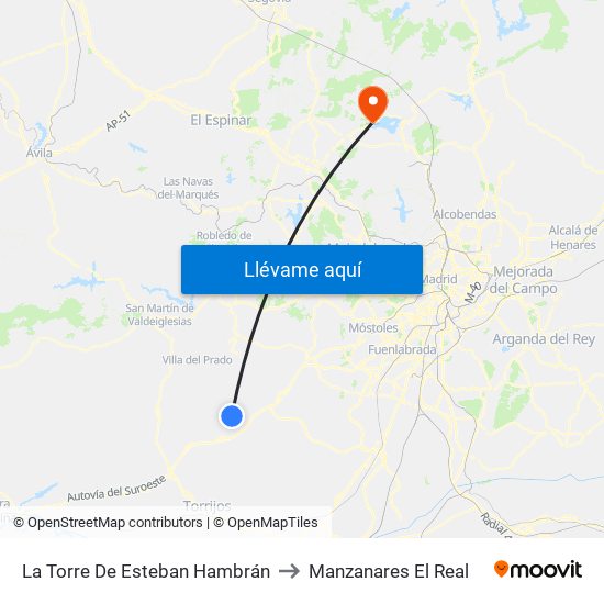 La Torre De Esteban Hambrán to Manzanares El Real map