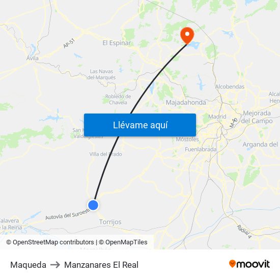 Maqueda to Manzanares El Real map
