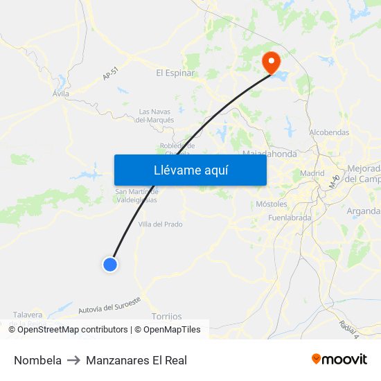 Nombela to Manzanares El Real map