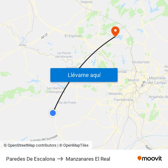Paredes De Escalona to Manzanares El Real map