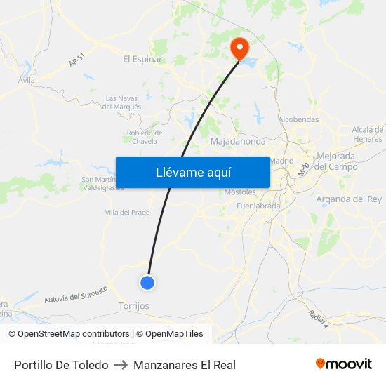 Portillo De Toledo to Manzanares El Real map