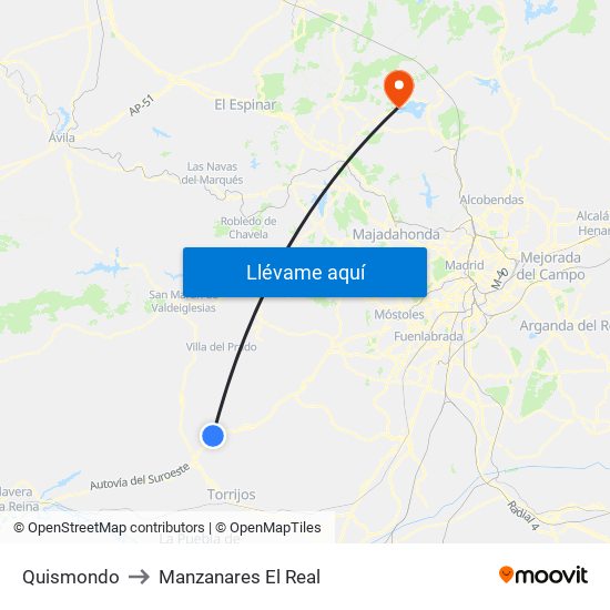 Quismondo to Manzanares El Real map