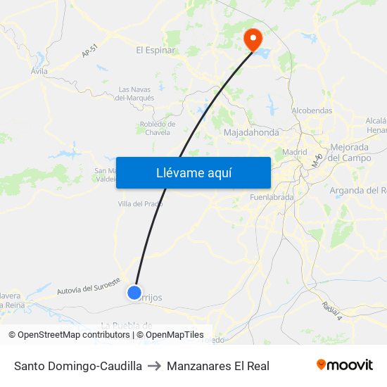 Santo Domingo-Caudilla to Manzanares El Real map