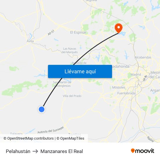 Pelahustán to Manzanares El Real map