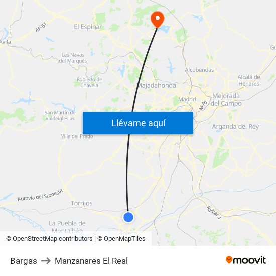 Bargas to Manzanares El Real map