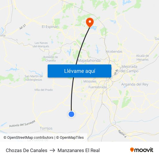 Chozas De Canales to Manzanares El Real map