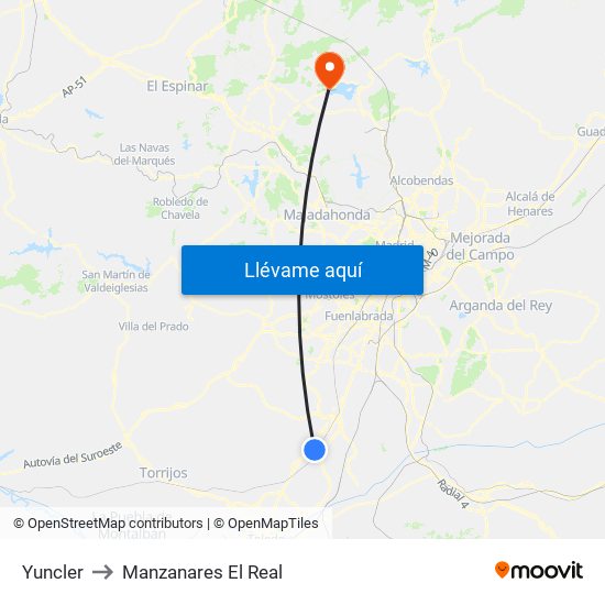 Yuncler to Manzanares El Real map