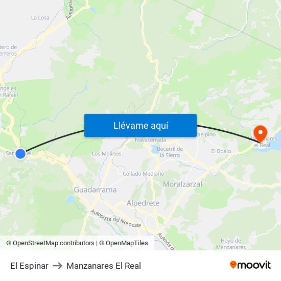 El Espinar to Manzanares El Real map