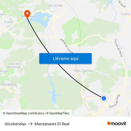 Alcobendas to Manzanares El Real map