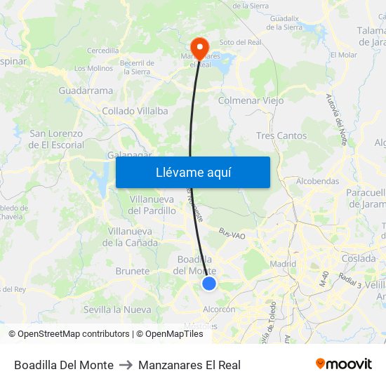 Boadilla Del Monte to Manzanares El Real map