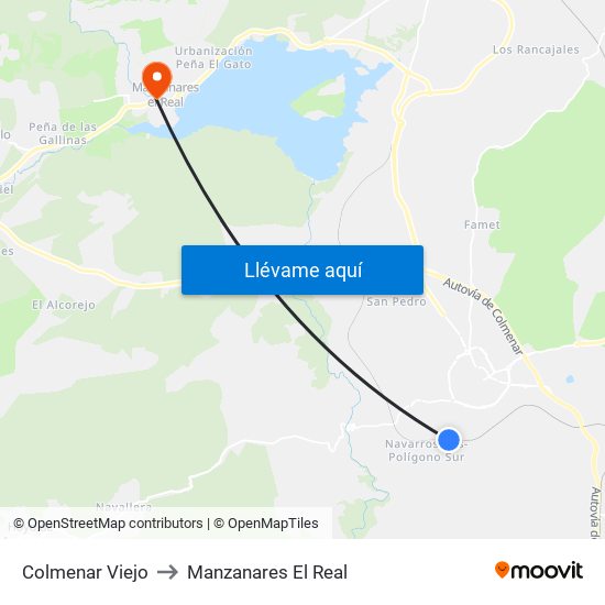 Colmenar Viejo to Manzanares El Real map