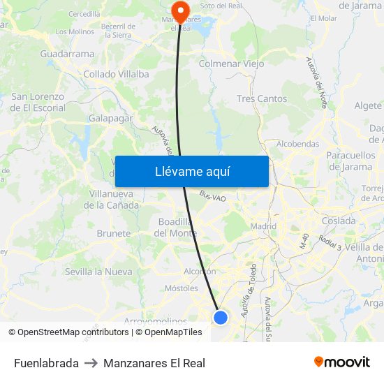 Fuenlabrada to Manzanares El Real map