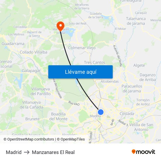 Madrid to Manzanares El Real map