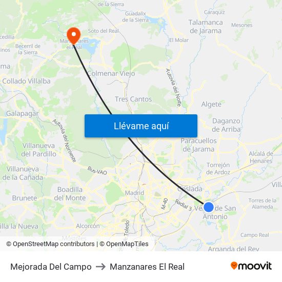 Mejorada Del Campo to Manzanares El Real map