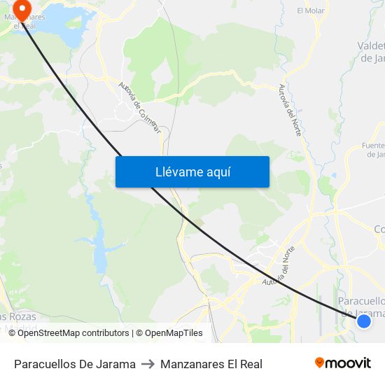 Paracuellos De Jarama to Manzanares El Real map