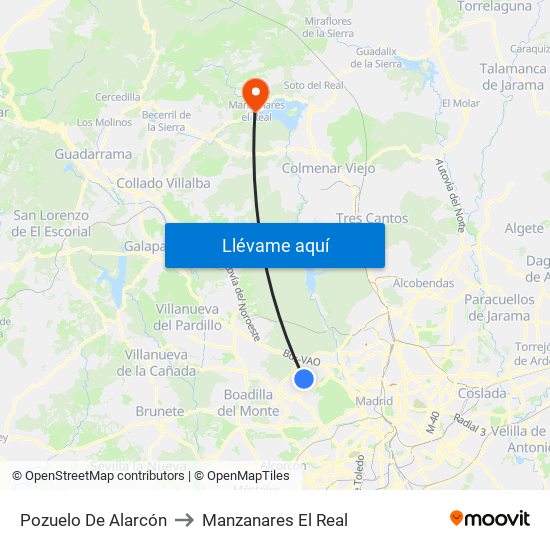 Pozuelo De Alarcón to Manzanares El Real map