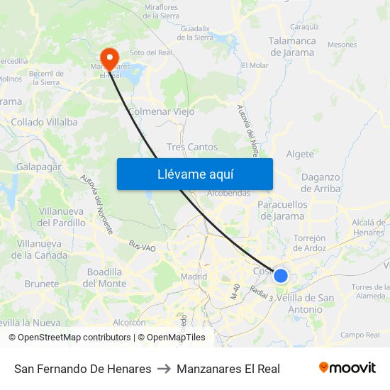 San Fernando De Henares to Manzanares El Real map