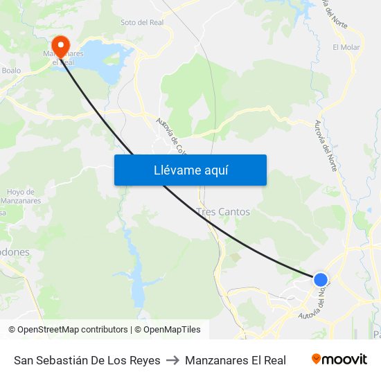 San Sebastián De Los Reyes to Manzanares El Real map