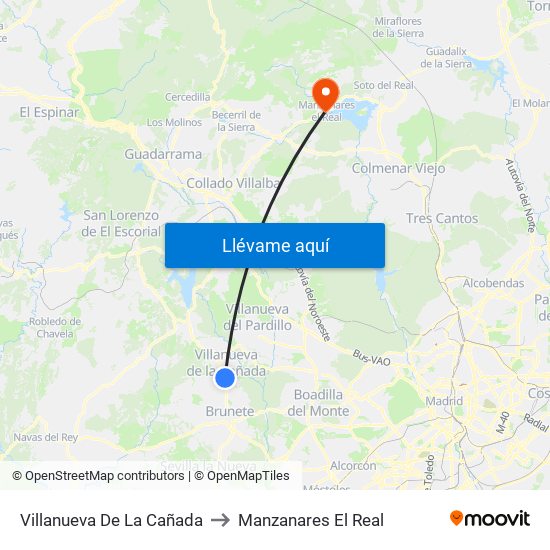 Villanueva De La Cañada to Manzanares El Real map