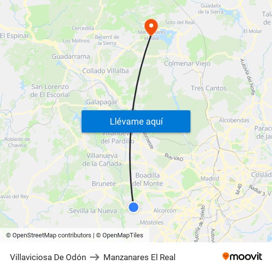 Villaviciosa De Odón to Manzanares El Real map