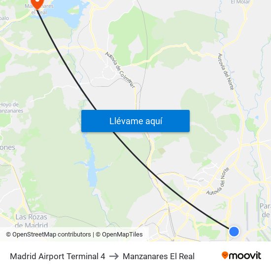 Madrid Airport Terminal 4 to Manzanares El Real map