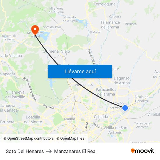 Soto Del Henares to Manzanares El Real map