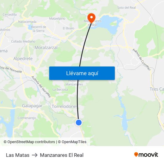 Las Matas to Manzanares El Real map