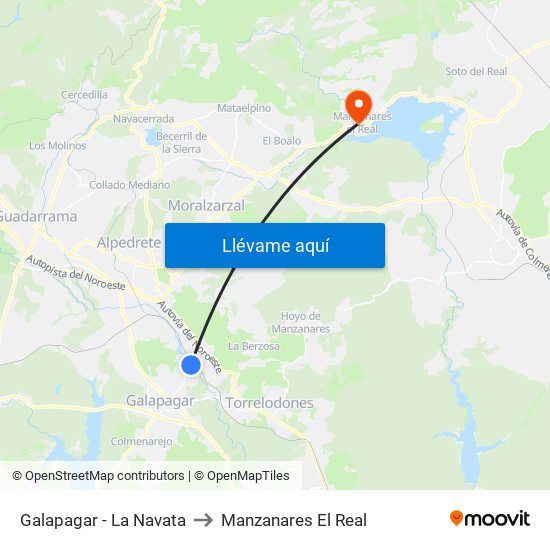 Galapagar - La Navata to Manzanares El Real map