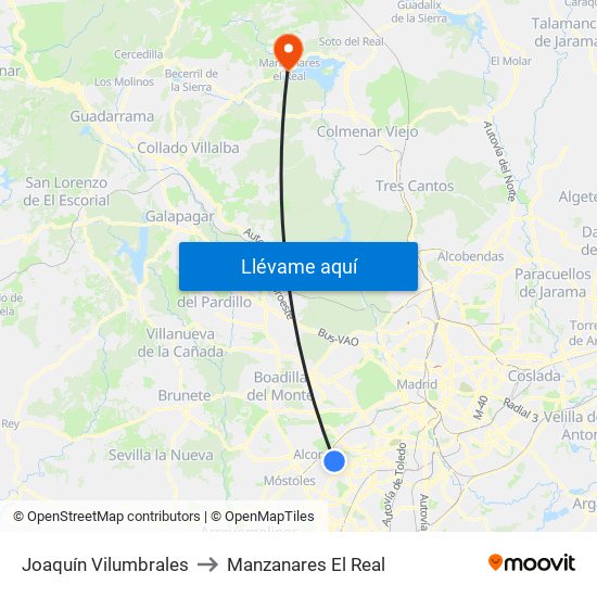Joaquín Vilumbrales to Manzanares El Real map