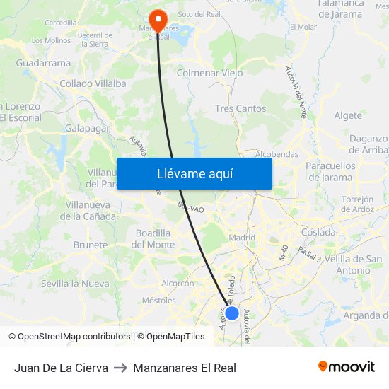 Juan De La Cierva to Manzanares El Real map