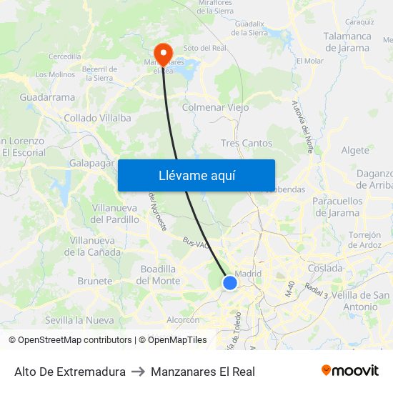 Alto De Extremadura to Manzanares El Real map