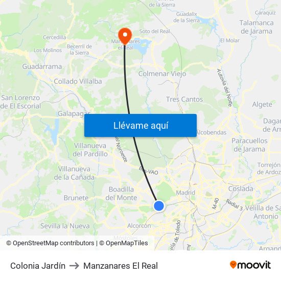 Colonia Jardín to Manzanares El Real map
