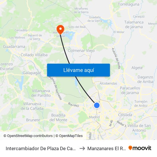 Intercambiador De Plaza De Castilla to Manzanares El Real map