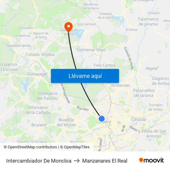 Intercambiador De Moncloa to Manzanares El Real map