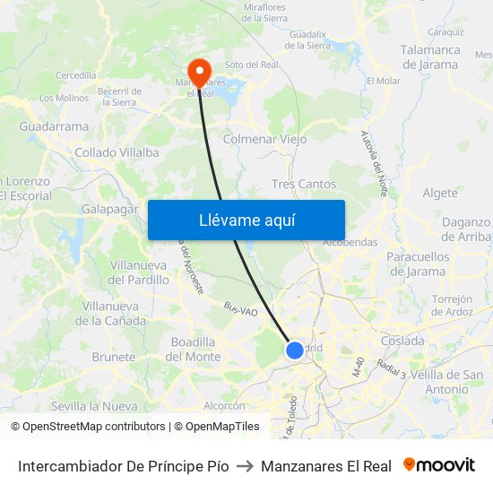 Intercambiador De Príncipe Pío to Manzanares El Real map