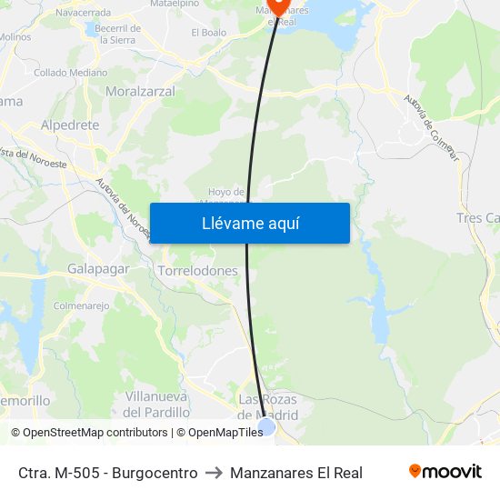 Ctra. M-505 - Burgocentro to Manzanares El Real map