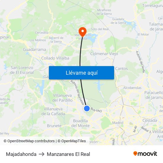 Majadahonda to Manzanares El Real map
