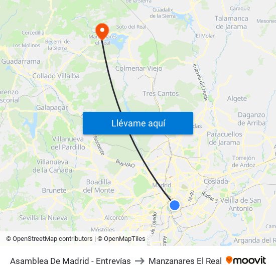 Asamblea De Madrid - Entrevías to Manzanares El Real map