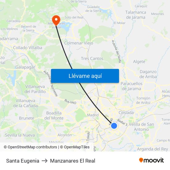 Santa Eugenia to Manzanares El Real map