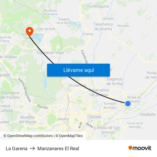 La Garena to Manzanares El Real map