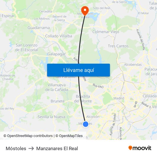 Móstoles to Manzanares El Real map
