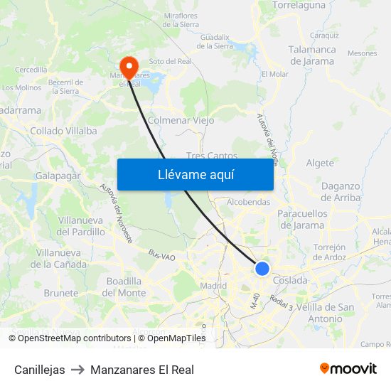 Canillejas to Manzanares El Real map